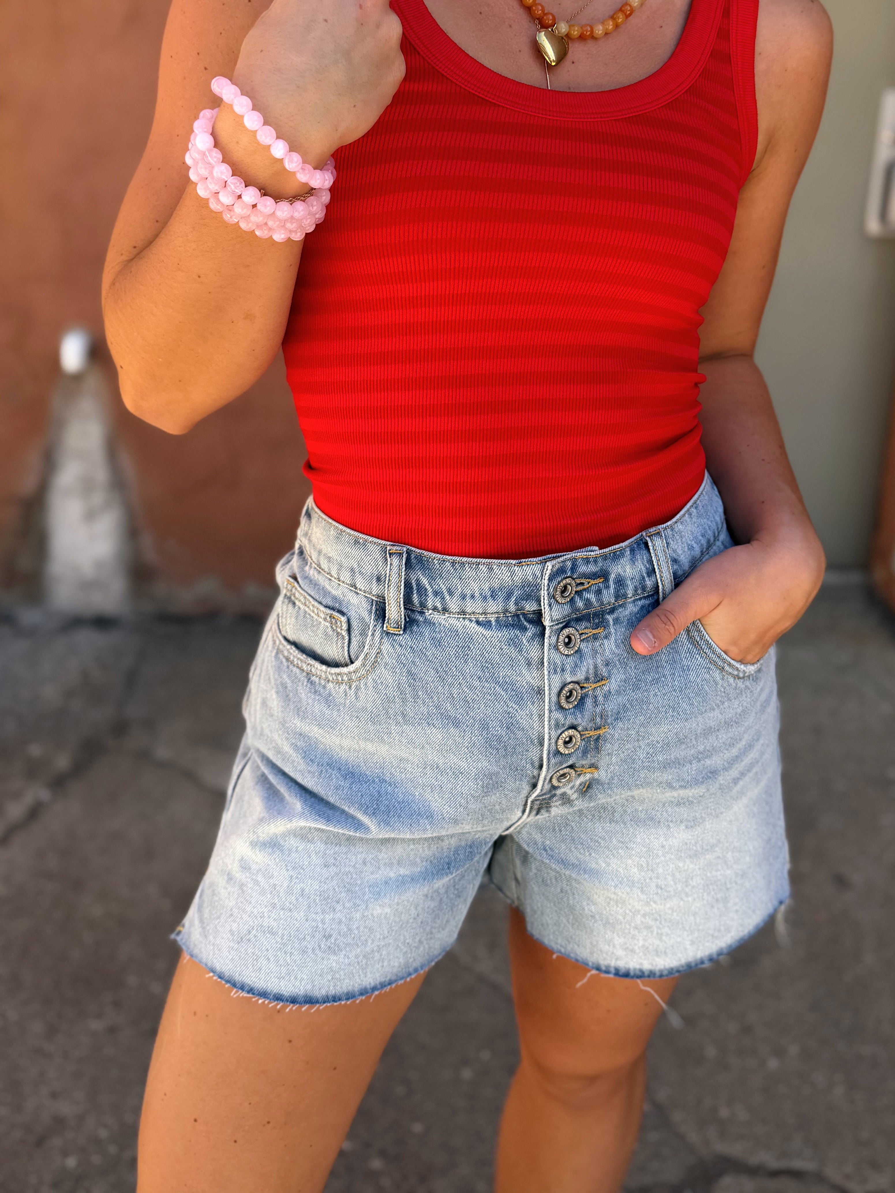 Button Front Denim Shorts