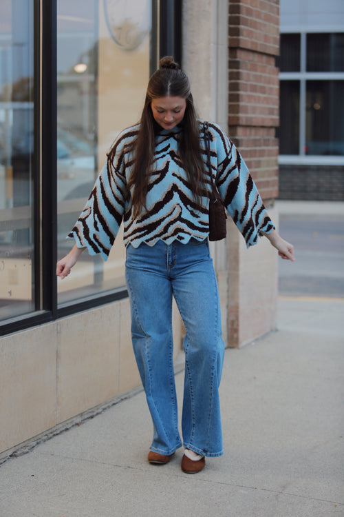 Teal Print Mock Sweater