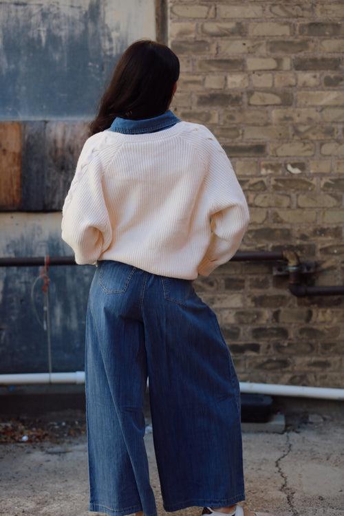 Denim Collar Sweater
