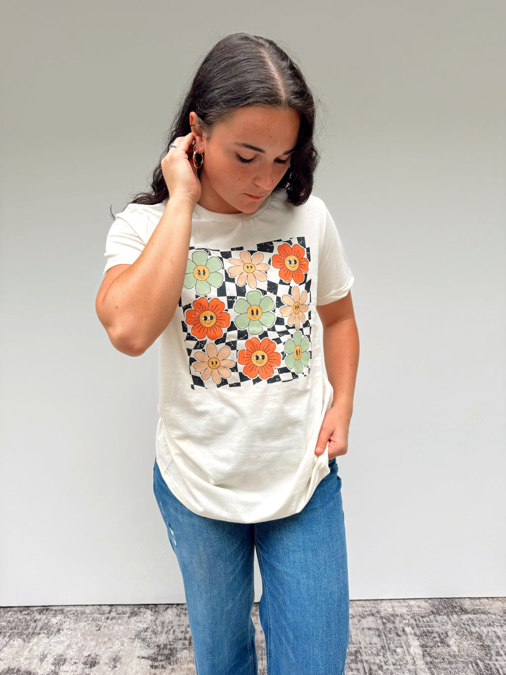 Vintage Flower Checkered Tee