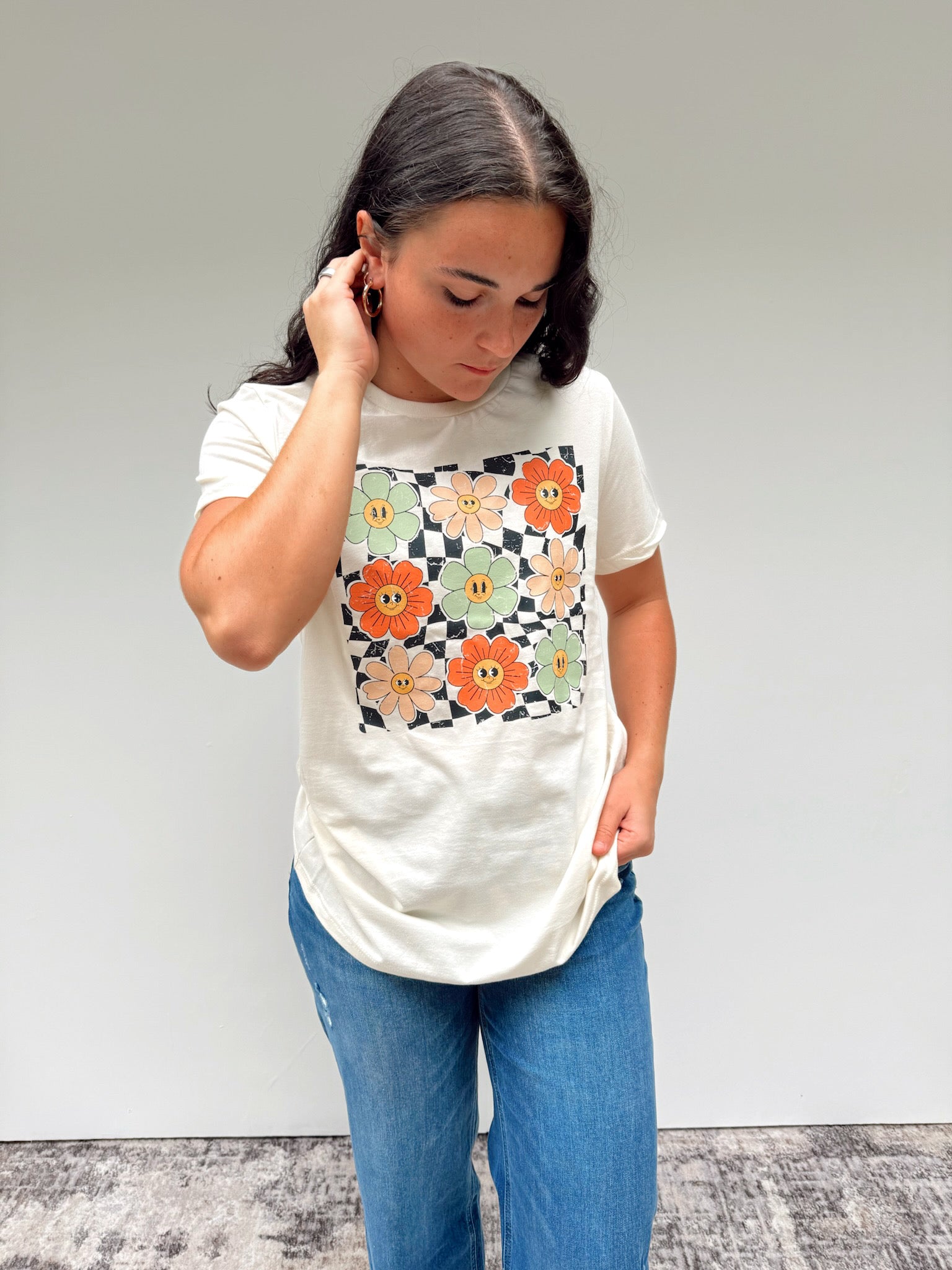 Vintage Flower Checkered Tee