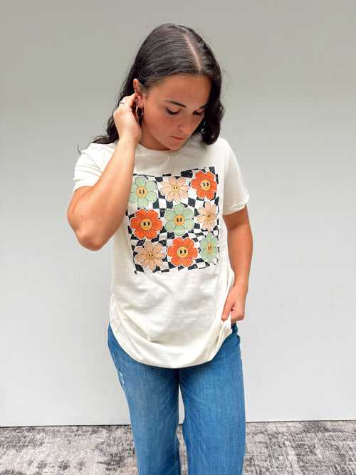 Vintage Flower Checkered Tee