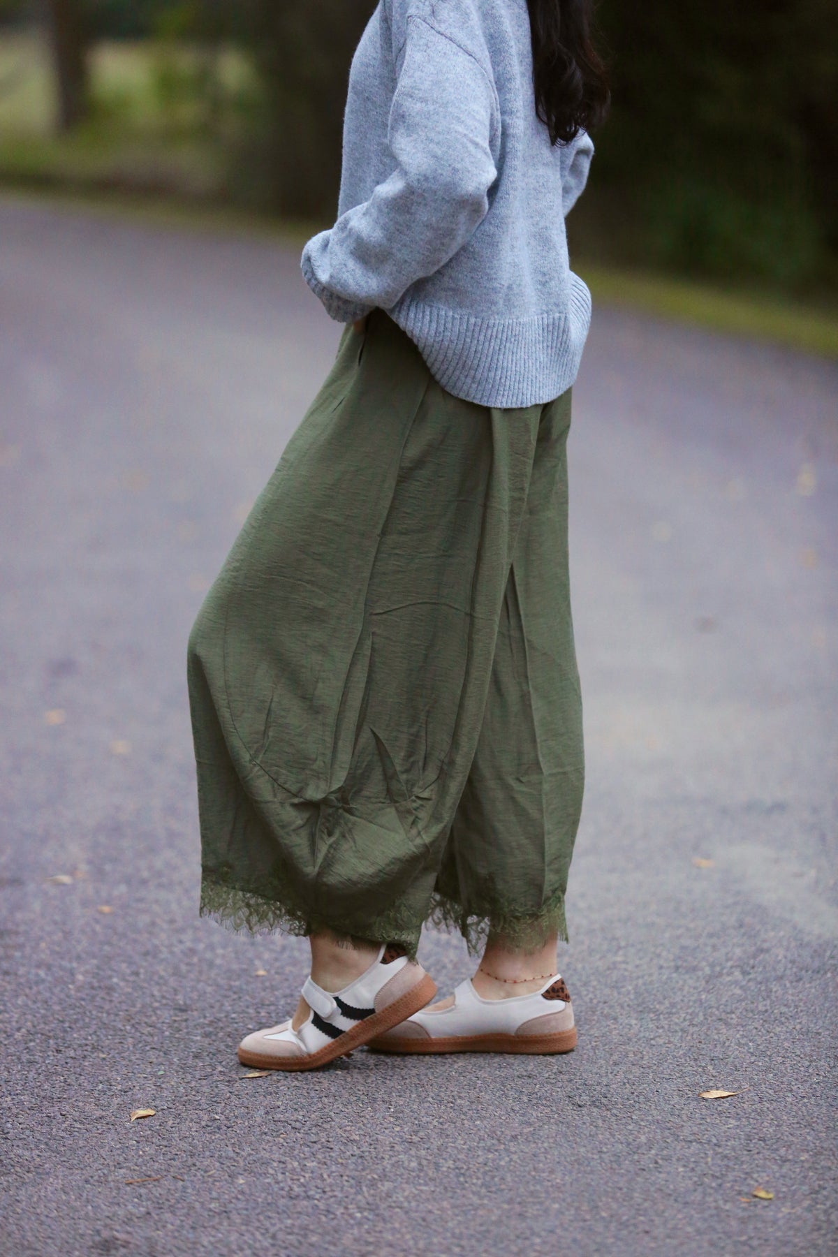 Lace Trim Barrel Pants