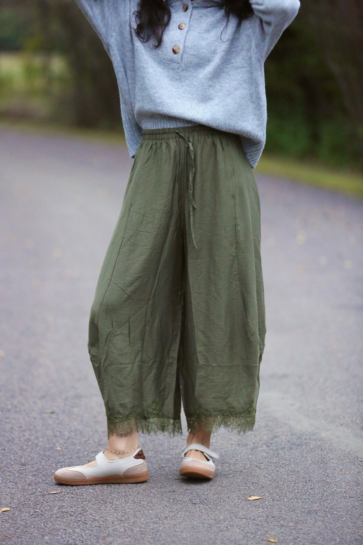 Lace Trim Barrel Pants