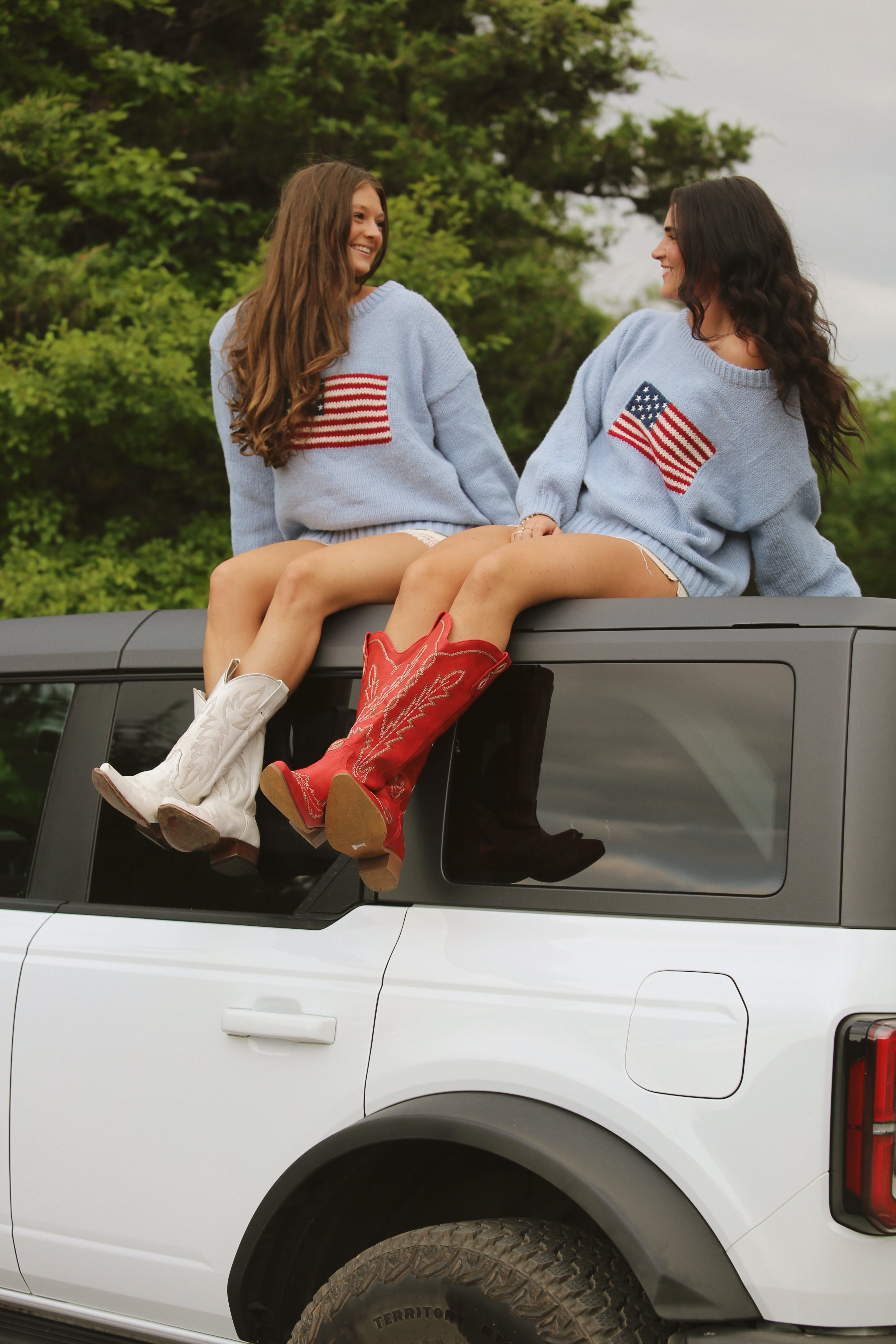 American Flag Off the Shoulder Sweater