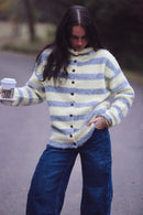 Button Stripe Cardi - OVERSIZED