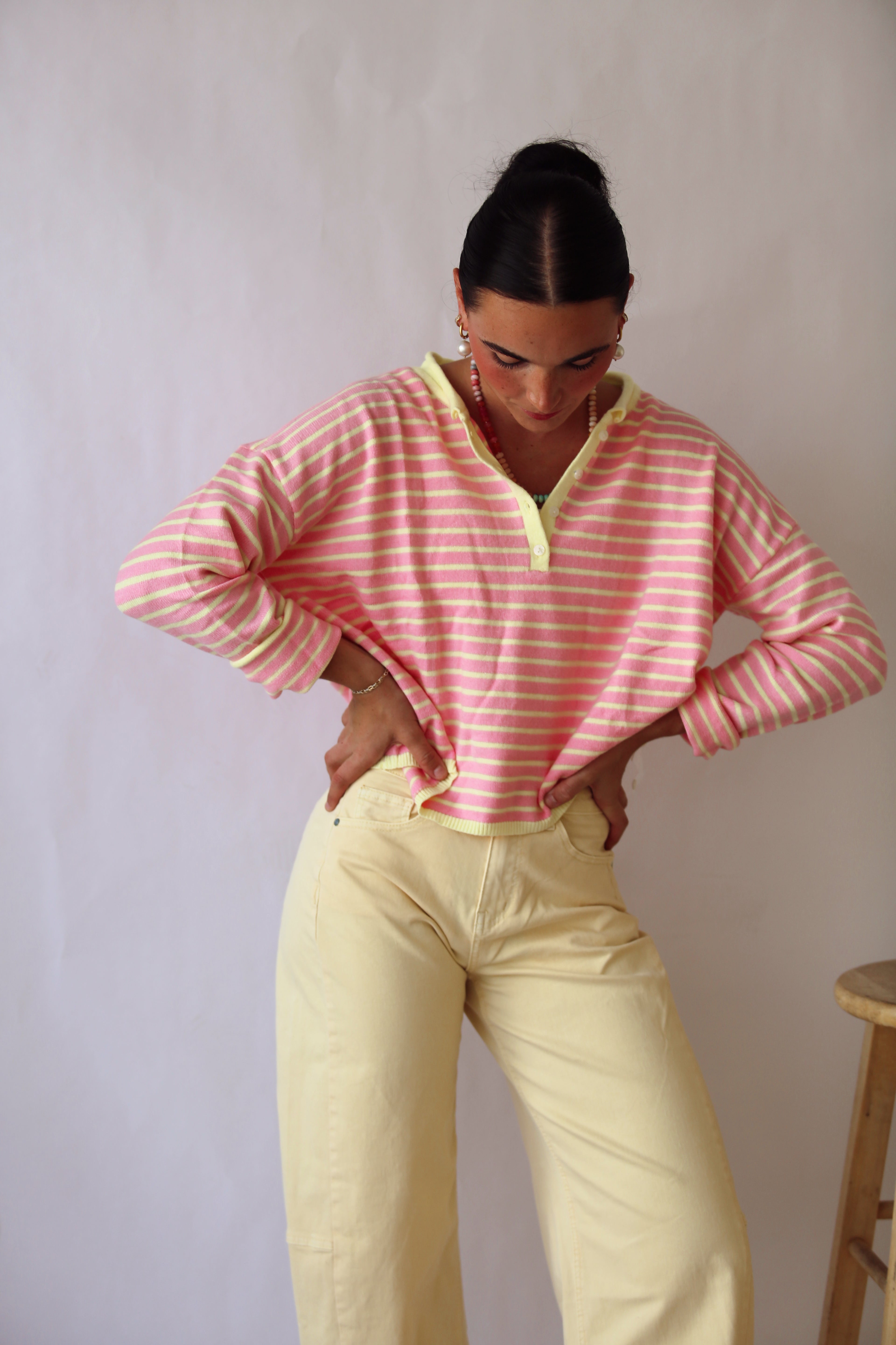 Striped Henley Knit Sweater