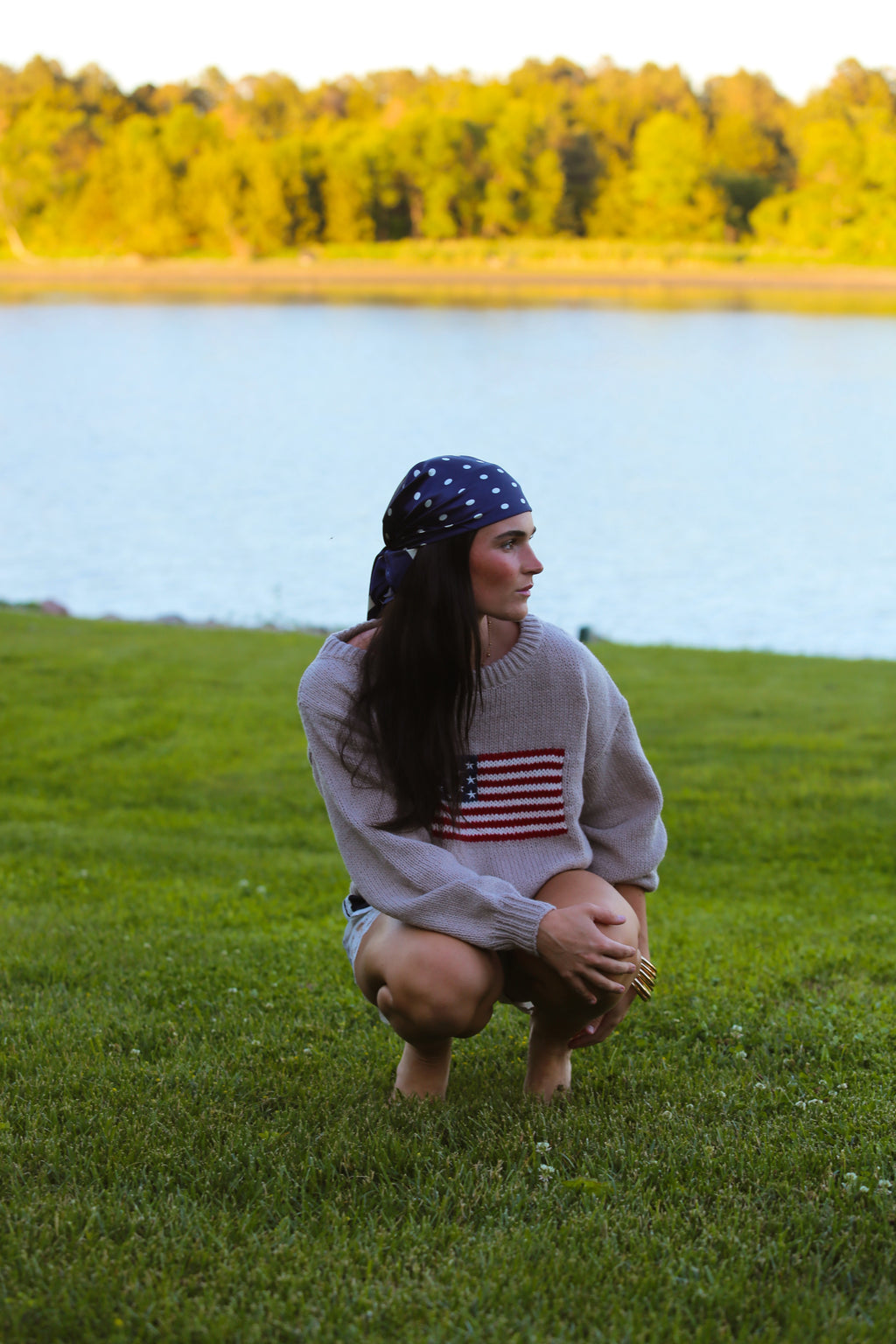 American Flag Off the Shoulder Sweater