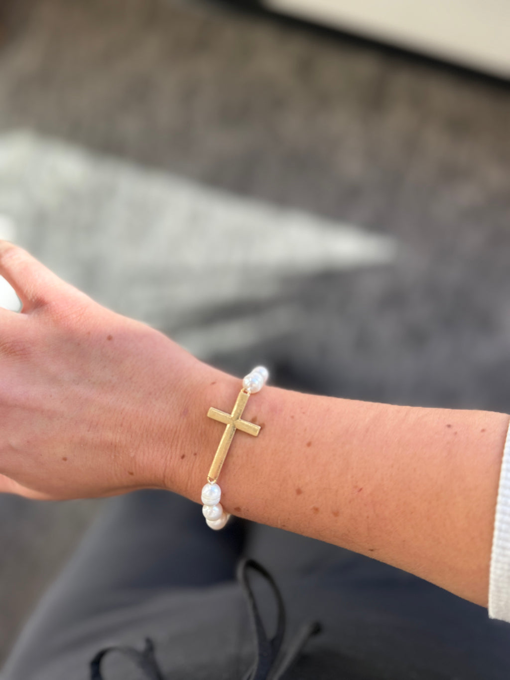 Paisley Pearl Cross Bracelet