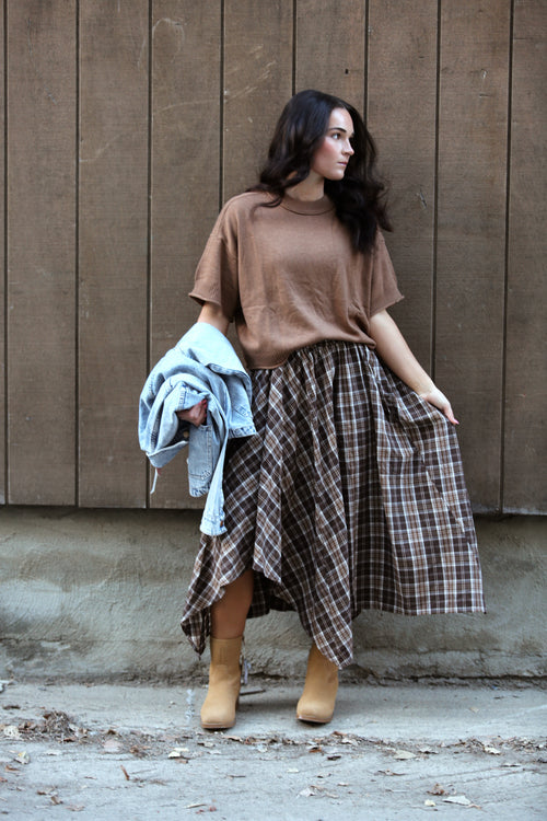 Plaid Unevenhem Mini Skirt