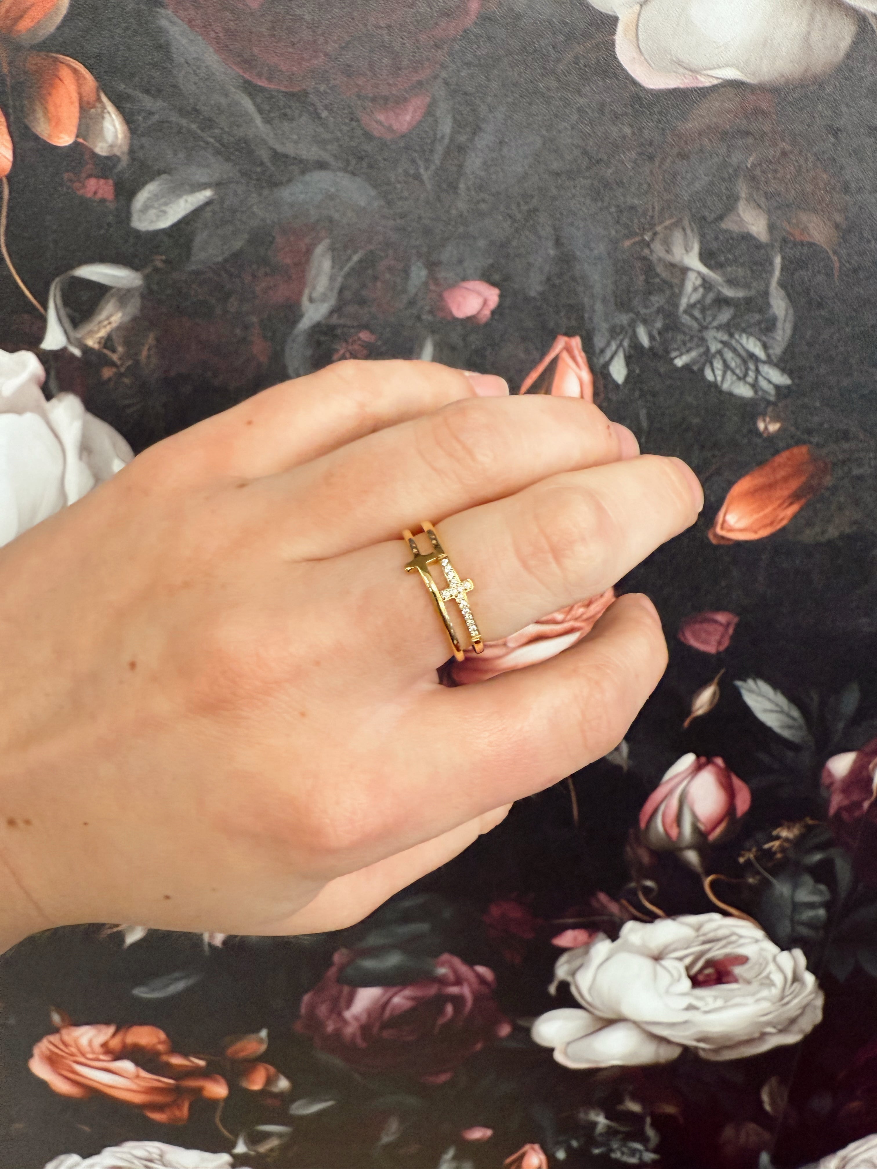 Stacked Cross Gem Ring