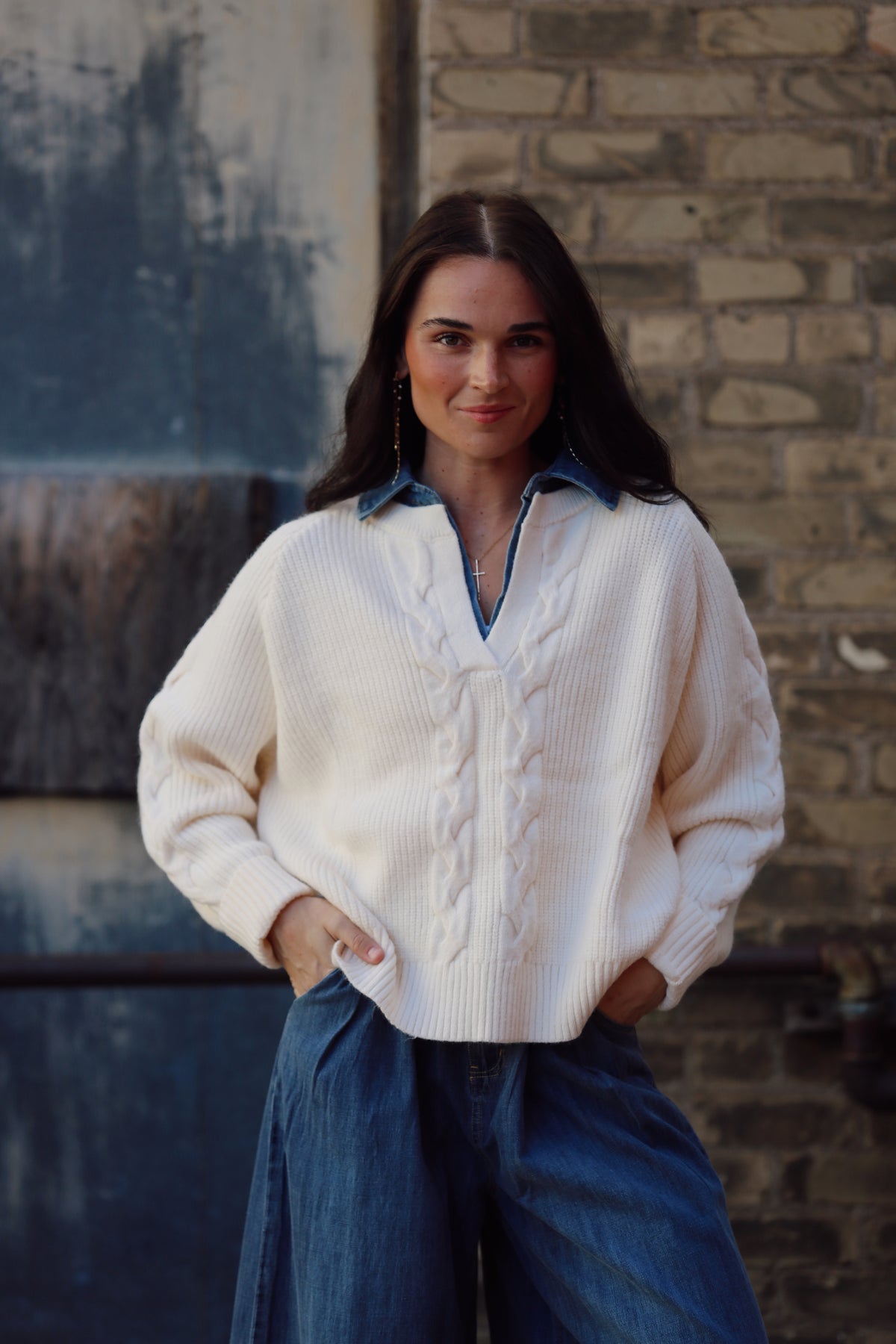 Denim Collar Sweater