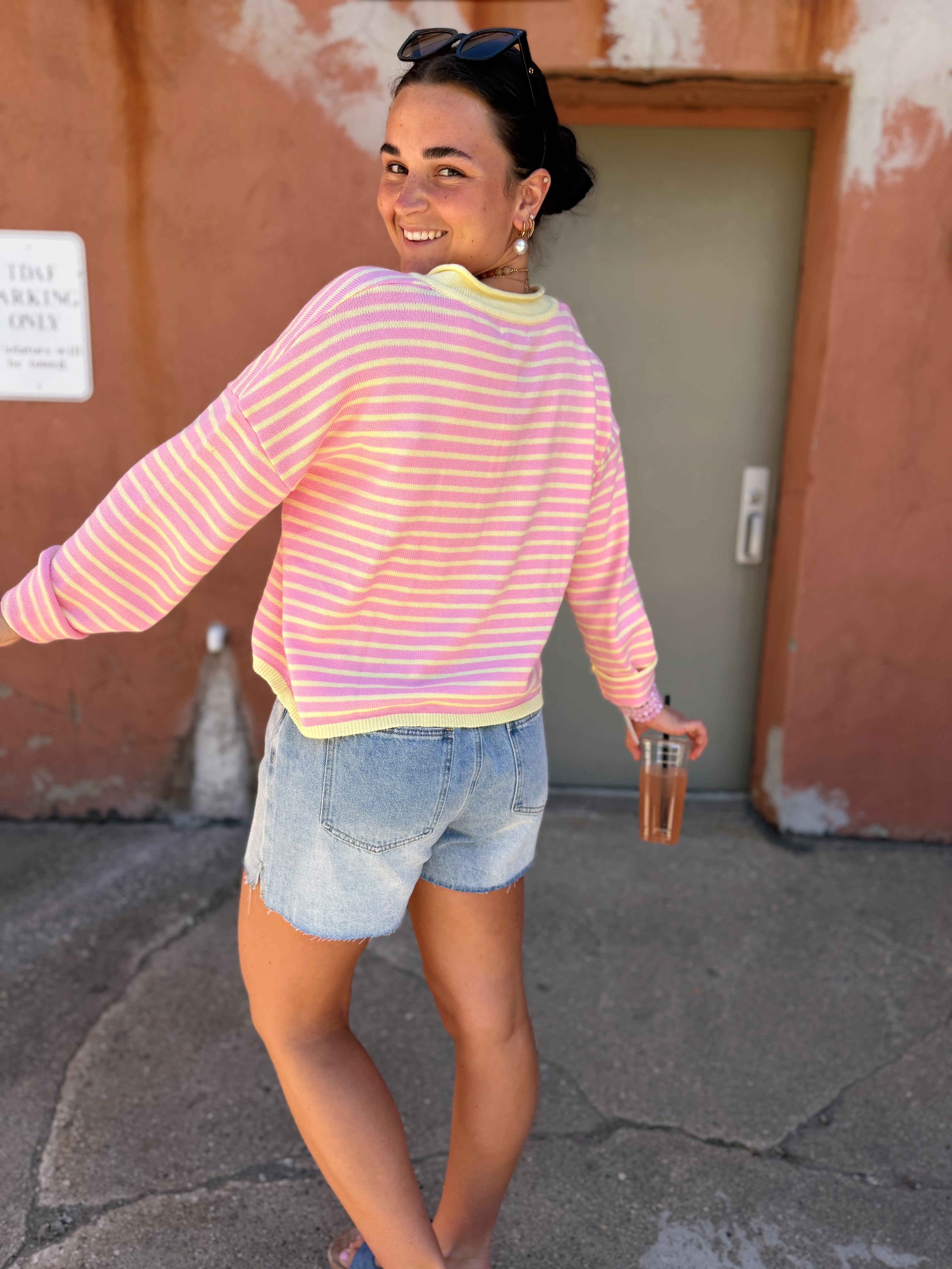Striped Henley Knit Sweater