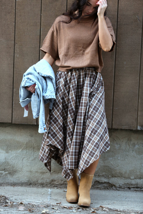Plaid Unevenhem Mini Skirt
