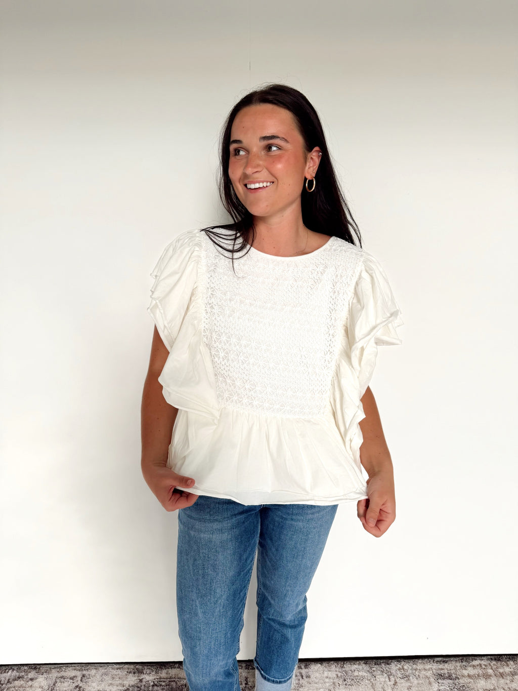 Detailed Flutter Sleeves Top