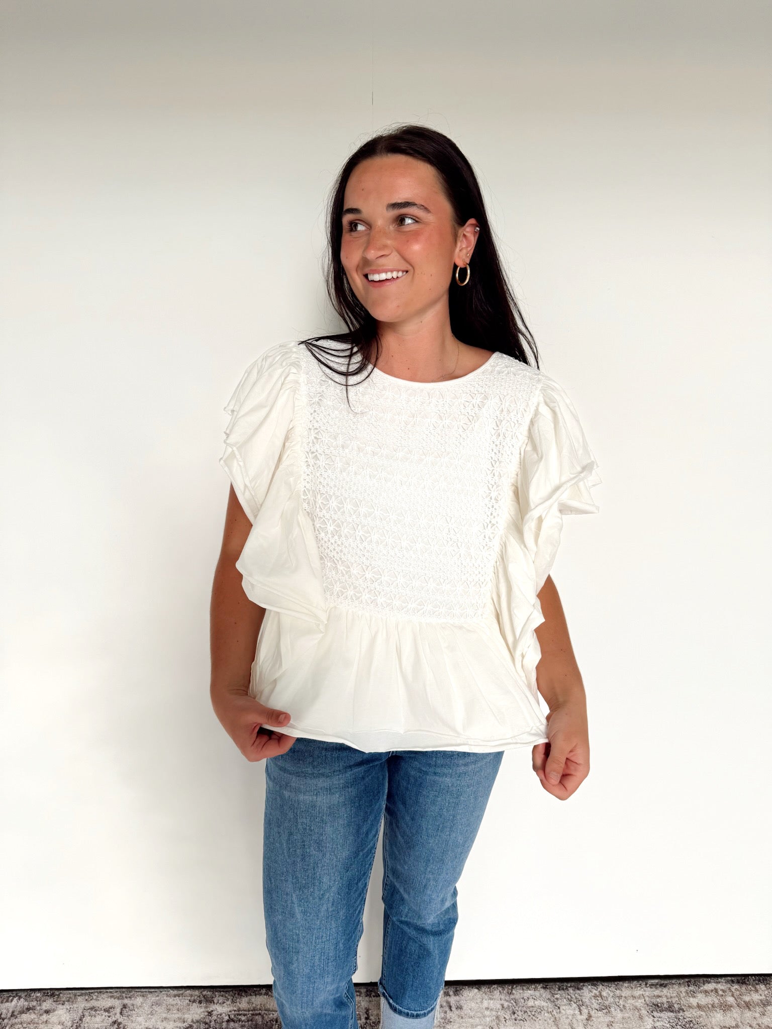 Detailed Flutter Sleeves Top