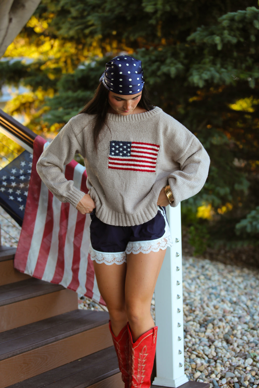 American Flag Off the Shoulder Sweater
