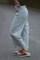 Olive Stripe Barrel Jeans