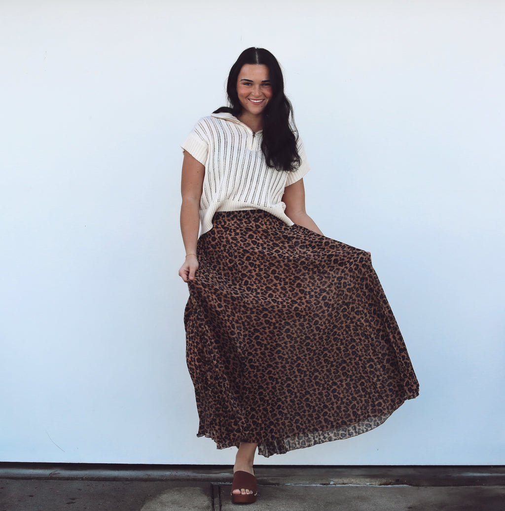 Louis Leopard Pleated Skirt
