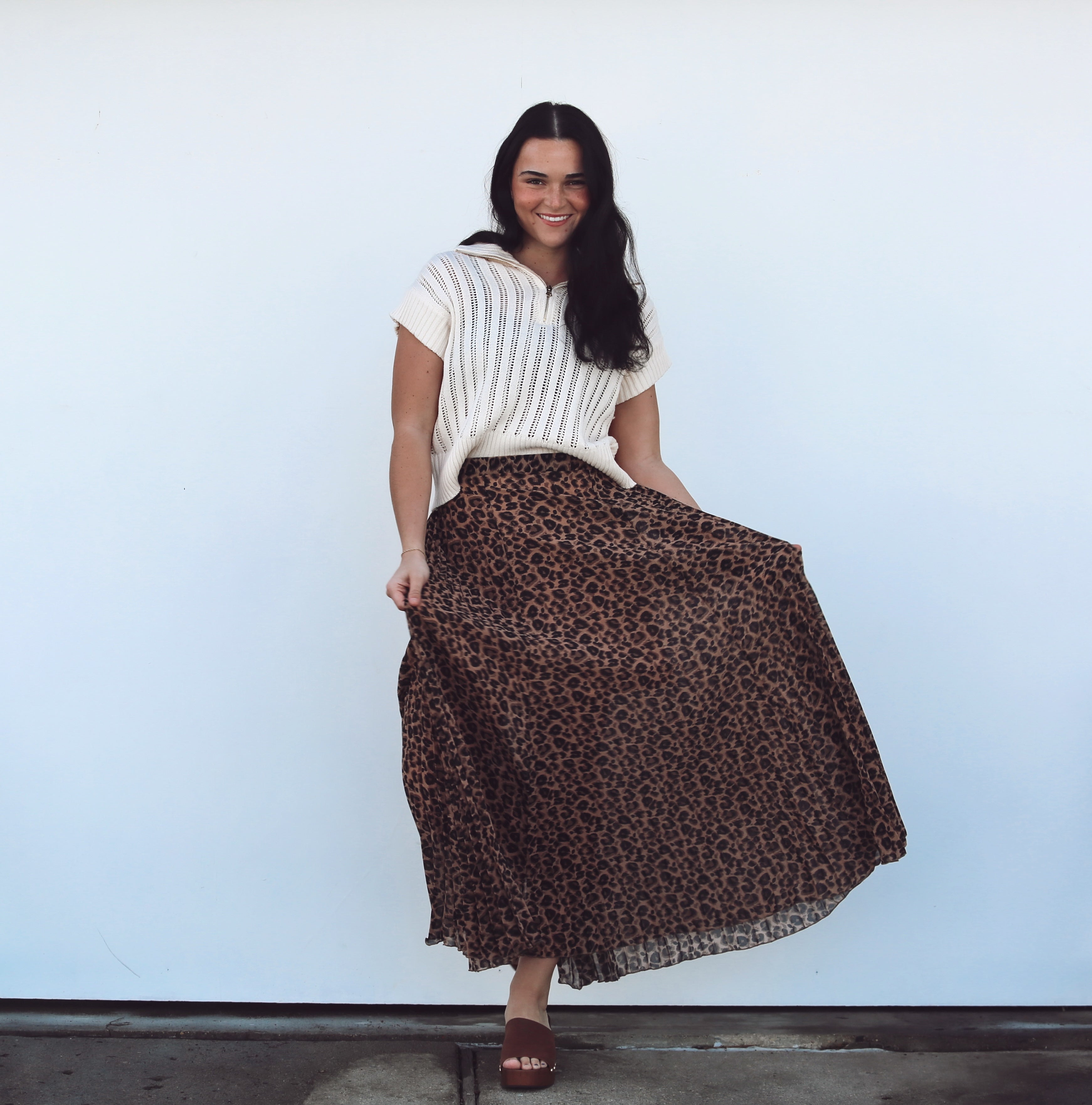 Louis Leopard Pleated Skirt