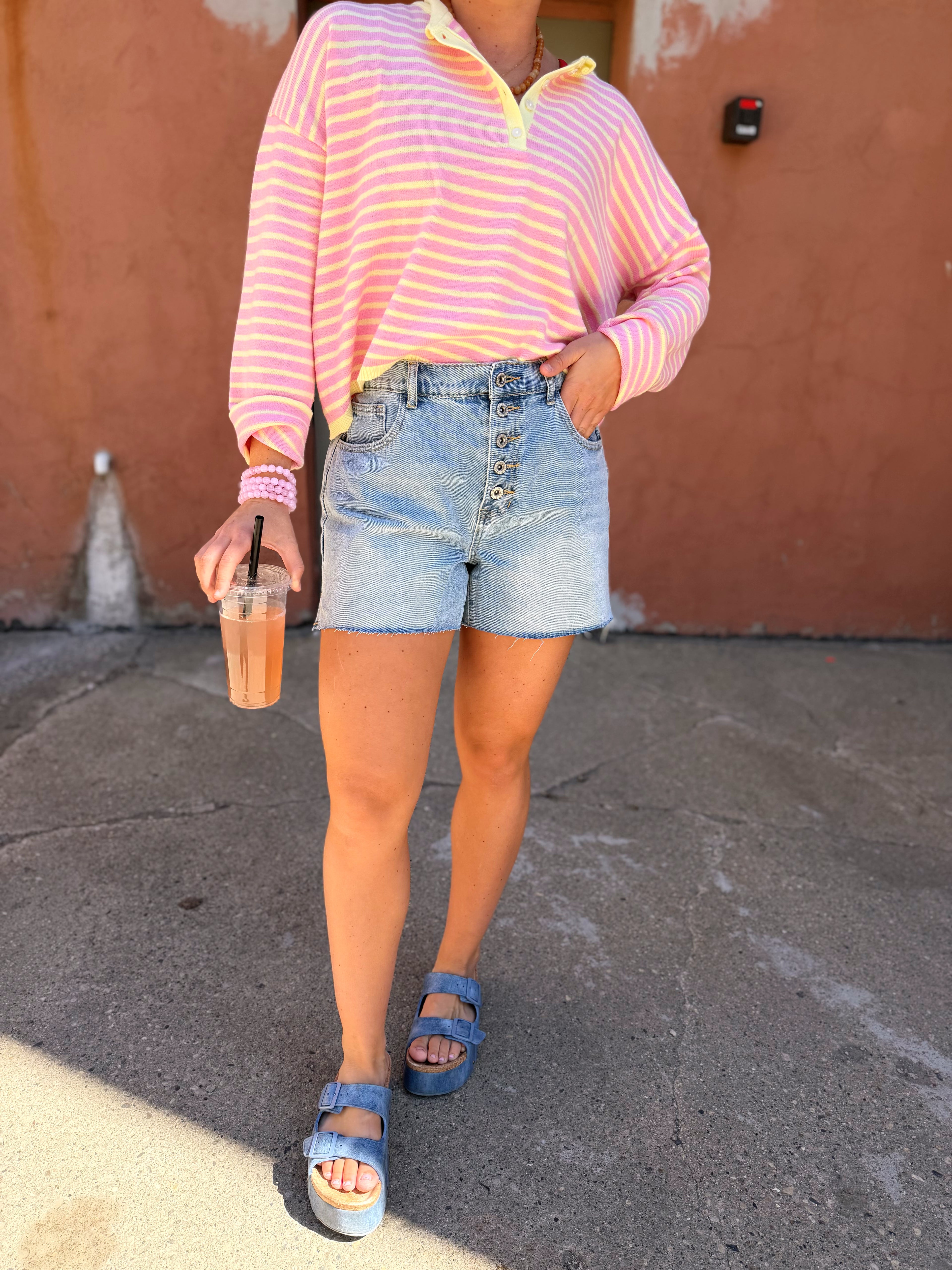 Button Front Denim Shorts
