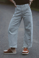 Olive Stripe Barrel Jeans