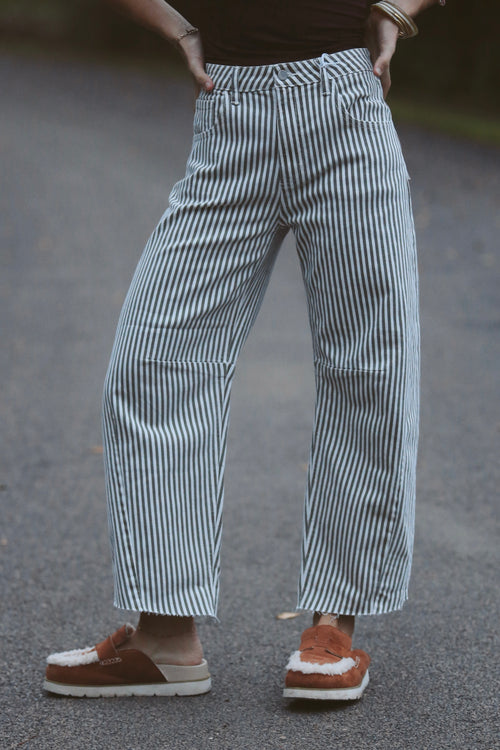 Olive Stripe Barrel Jeans