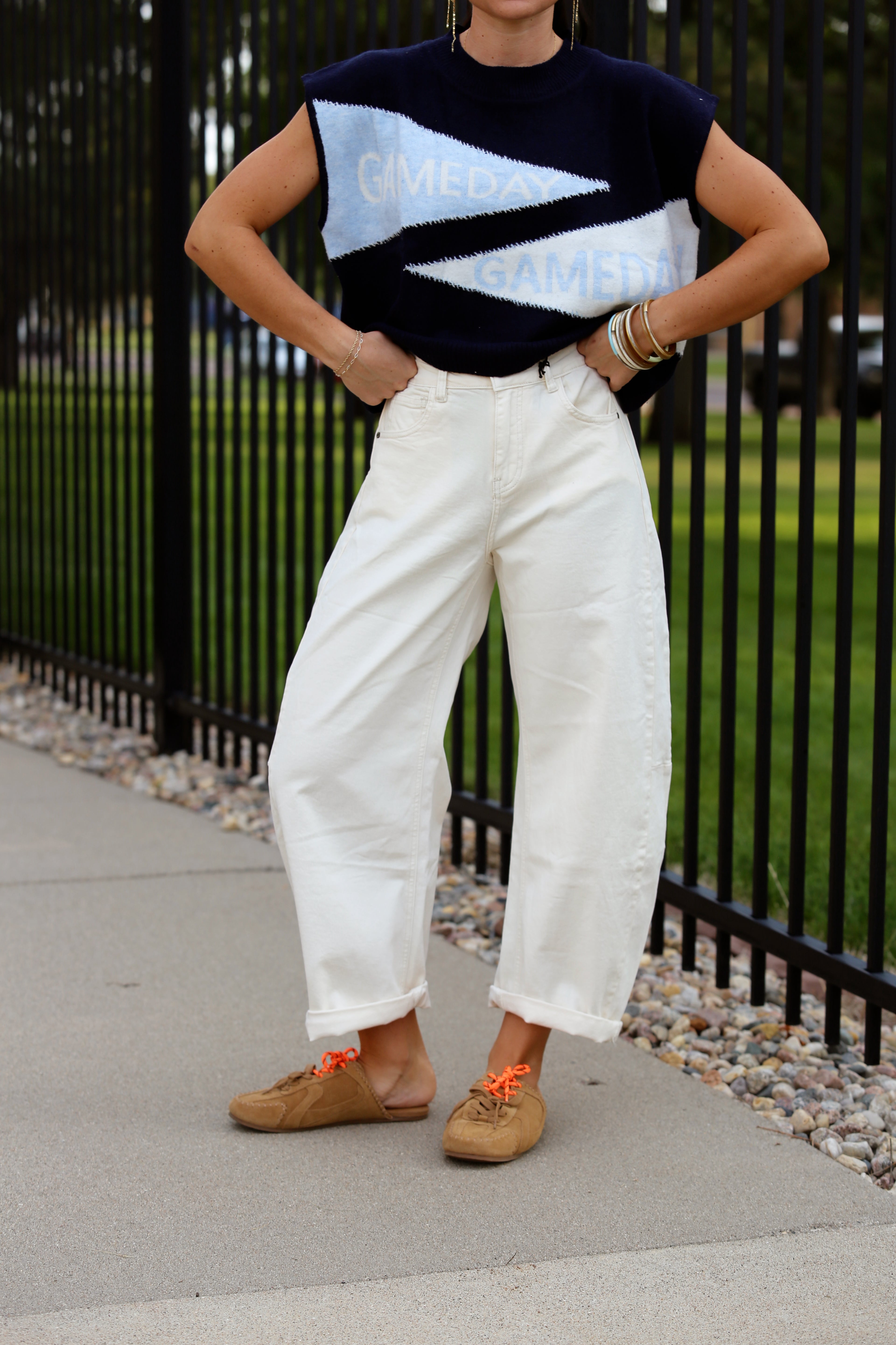 Trendy Cream Barrel Pants