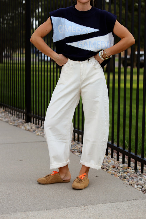 Trendy Cream Barrel Pants