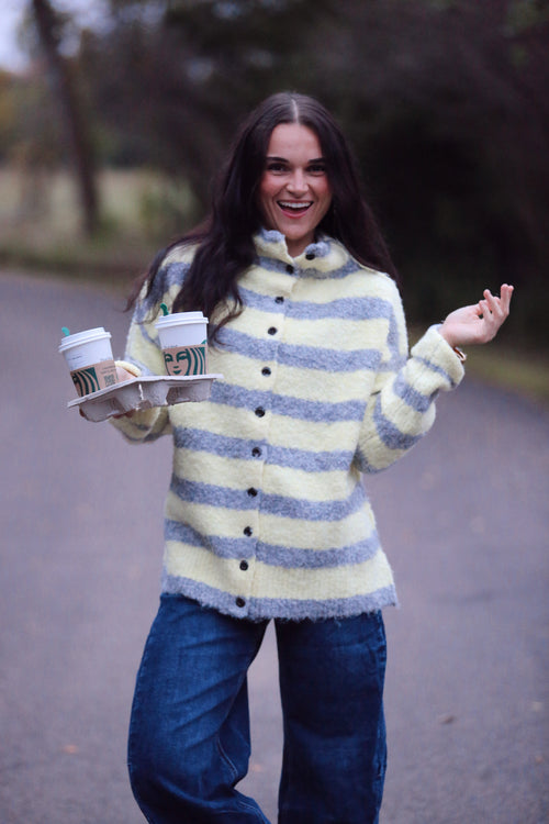 Button Stripe Cardi - OVERSIZED