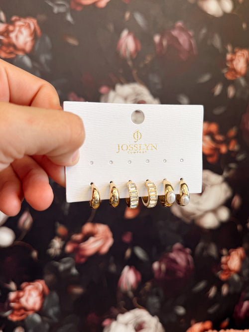Pearl & Baguette Earring Set
