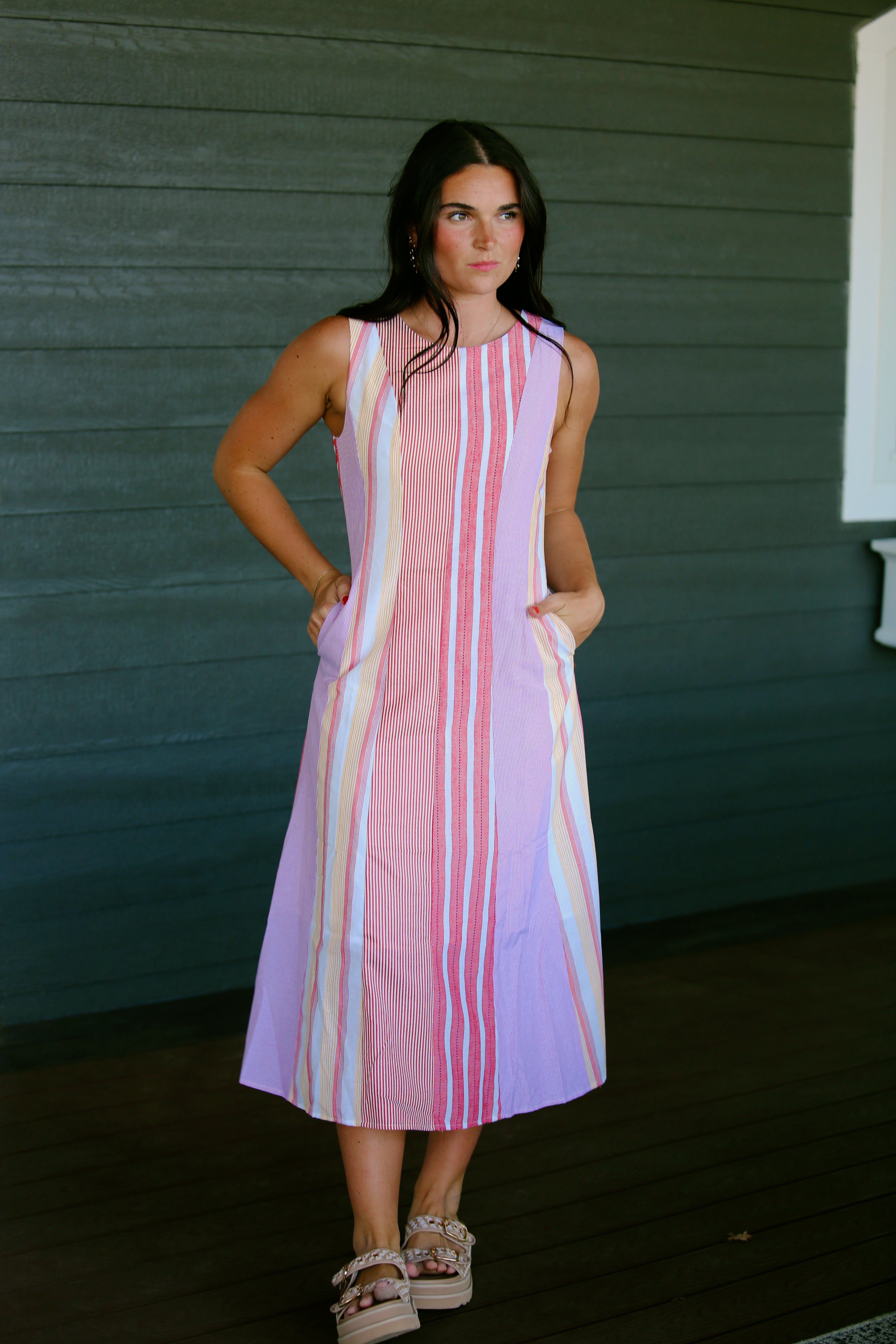 Savanah Stripped Midi Dress