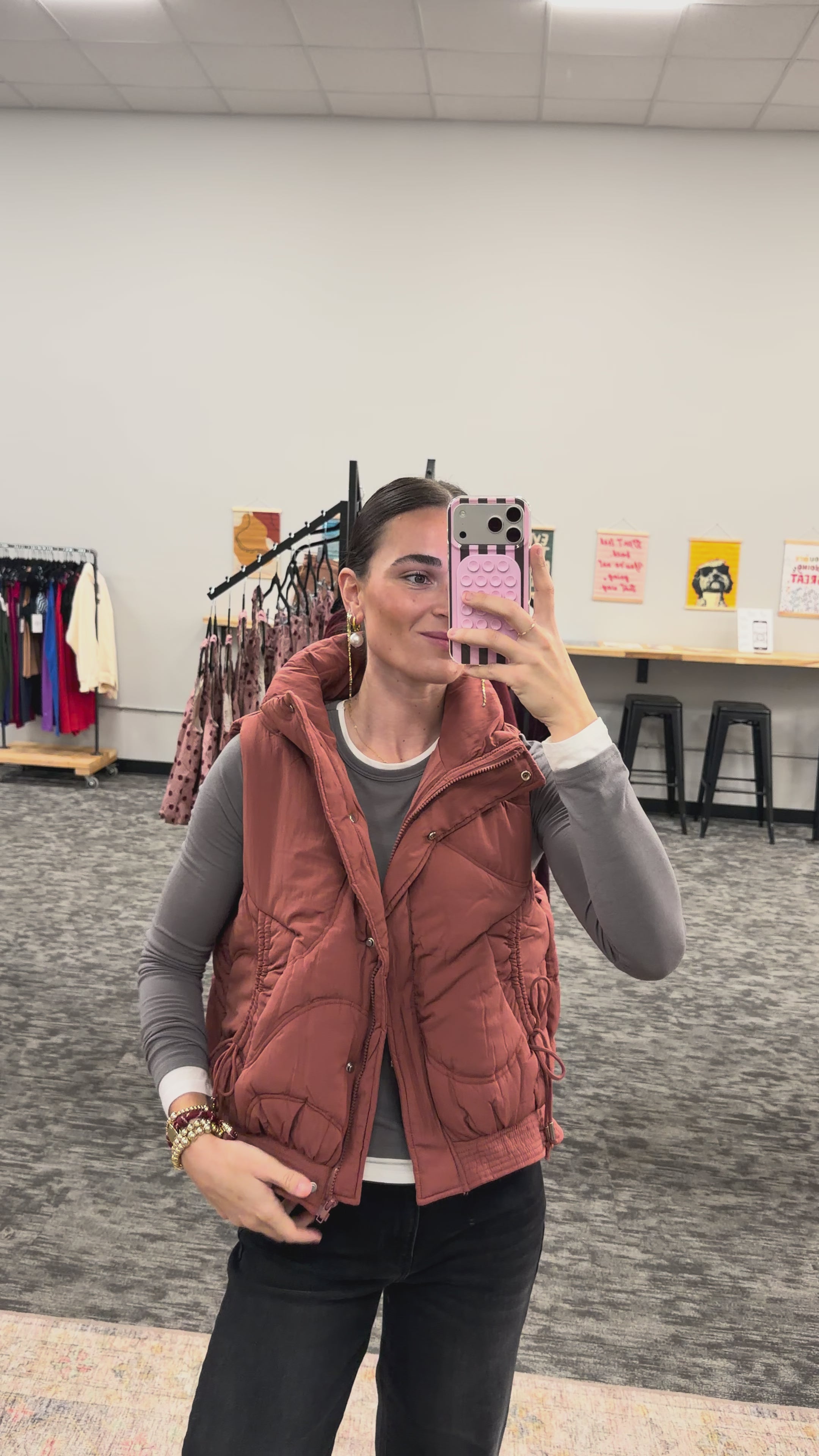 Quilted Puffer Vest - (Camera pulls more red)