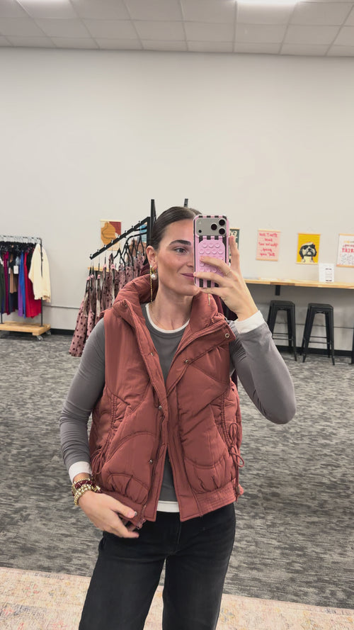 Quilted Puffer Vest - (Camera pulls more red)